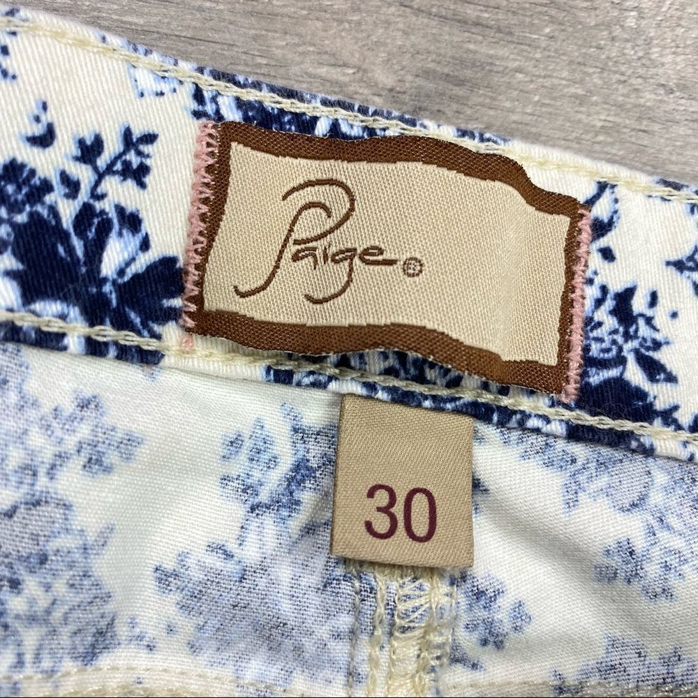 Paige Jeans Women 30 Cream Blue Peg Skinny Floral Stretch Ankle Mid Rise Cottage - Picture 8 of 11